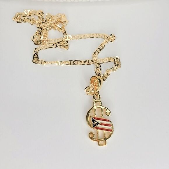18kt GOLD LAMINATE  w/ MONEY PR FLAG PENDANT - Picture 2 of 5
